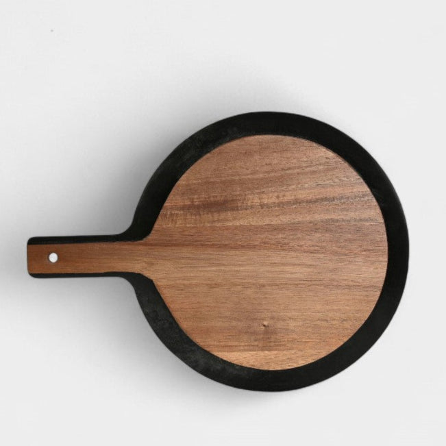 Planche à découper ronde bois d'acacia & noir KAMIEL
