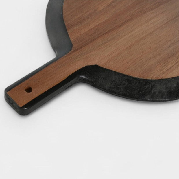 Planche à découper ronde bois d'acacia & noir KAMIEL