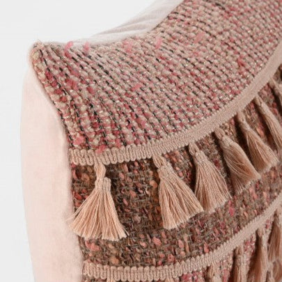 Coussin rectangulaire bohème à pompons bordeaux