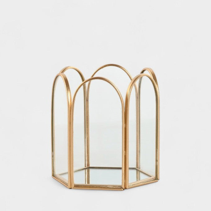 Bougeoir doré en verre et métal