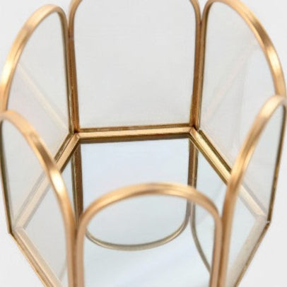 Bougeoir doré en verre et métal
