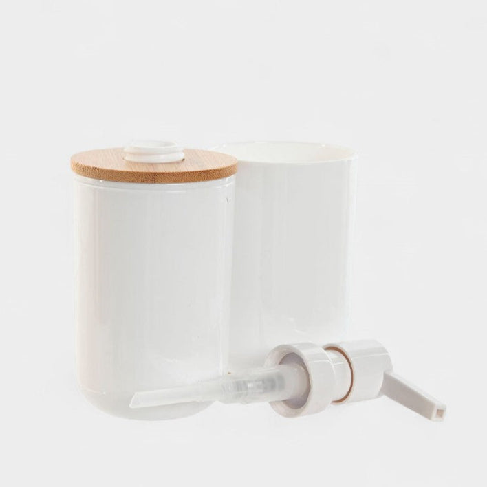 Set de bain élégant en céramique blanche et bambou