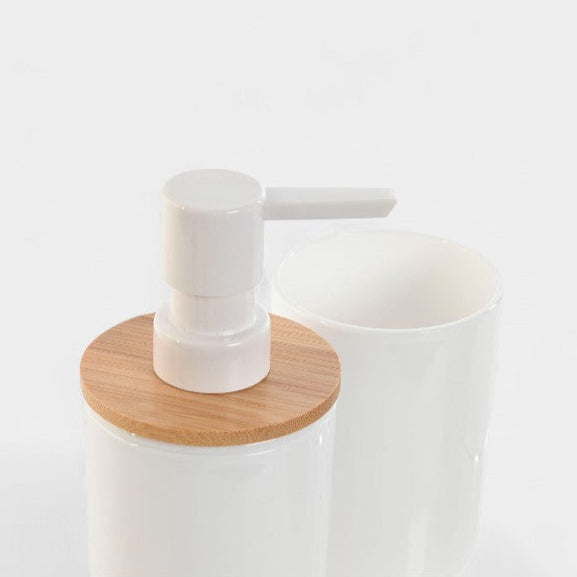 Set de bain élégant en céramique blanche et bambou