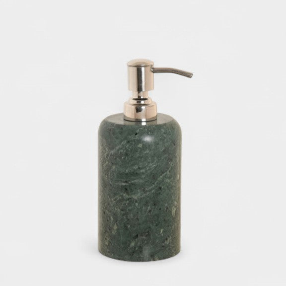 Distributeur de savon en marbre vert et acier inoxydable