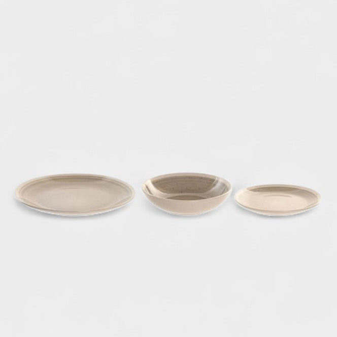 Service d'assiette en grès beige/gris MAYA