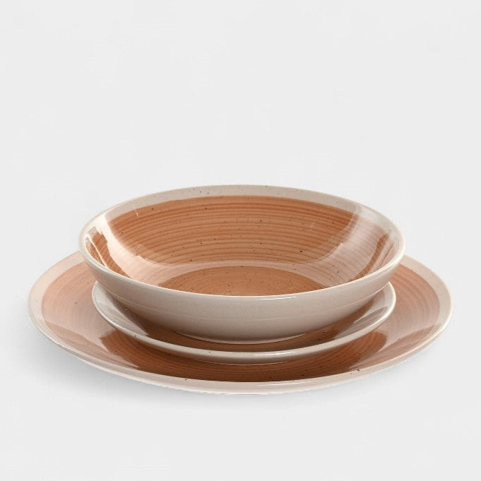 Service d'assiette en grès orange et blanc