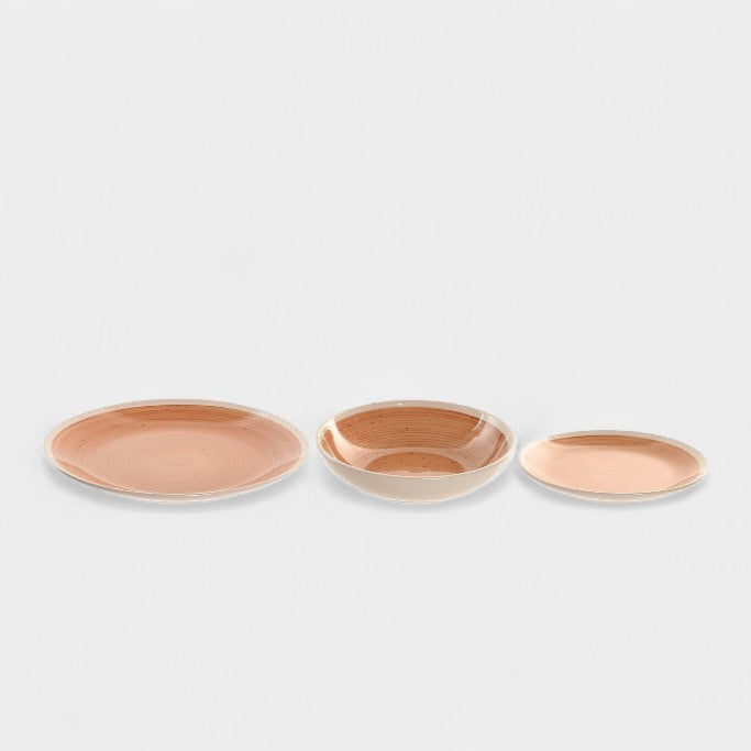 Service d'assiette en grès orange et blanc