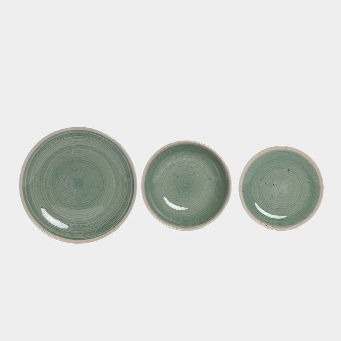 Service d'assiette en grès vert et blanc MAYA