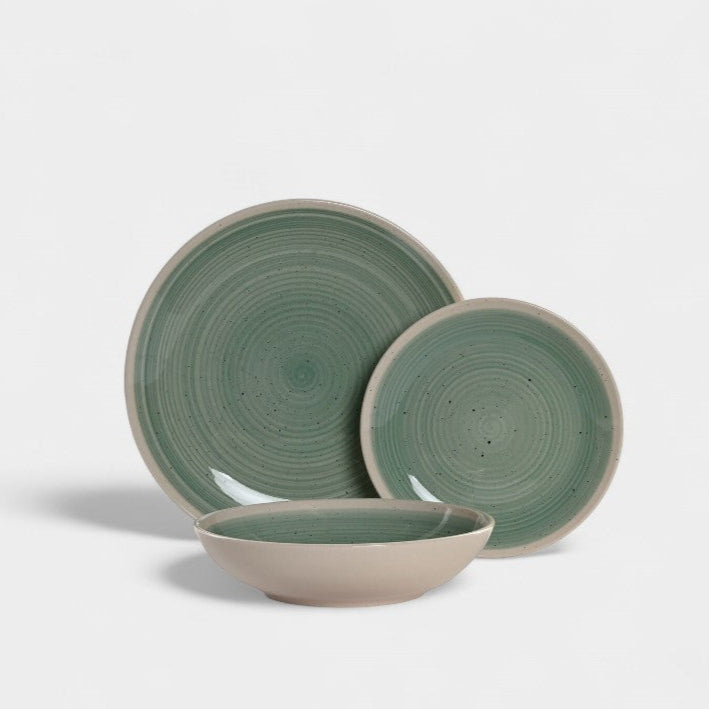 Service d'assiette en grès vert et blanc MAYA