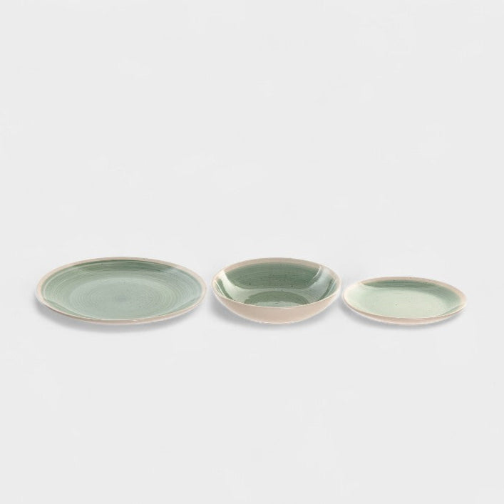 Service d'assiette en grès vert et blanc MAYA
