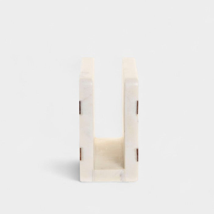 Porte-serviettes en marbre blanc et acacia