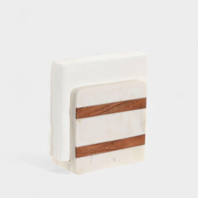 Porte-serviettes en marbre blanc et acacia