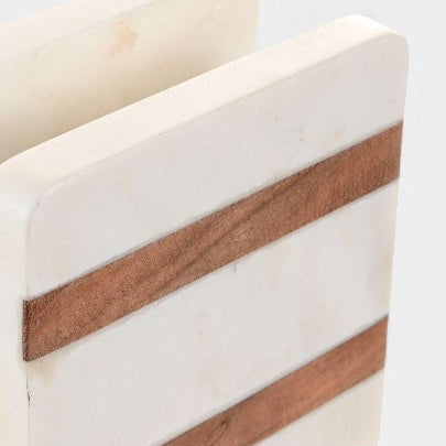 Porte-serviettes en marbre blanc et acacia