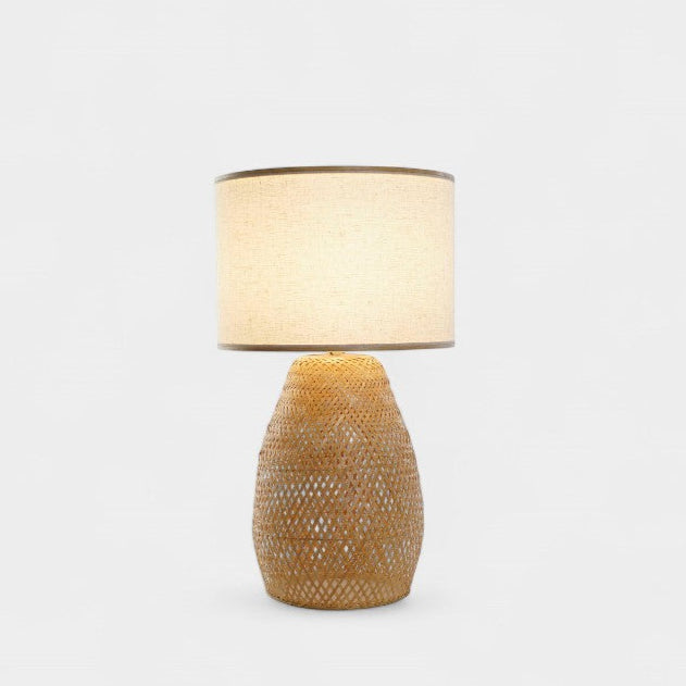 Lampe à poser en bambou tressé et abat-jour clair