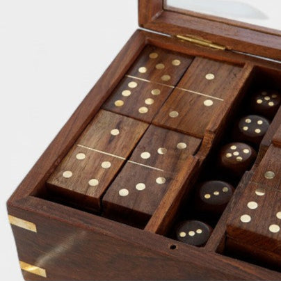 Coffret de jeux Léandre – Bois et laiton, esprit vintage