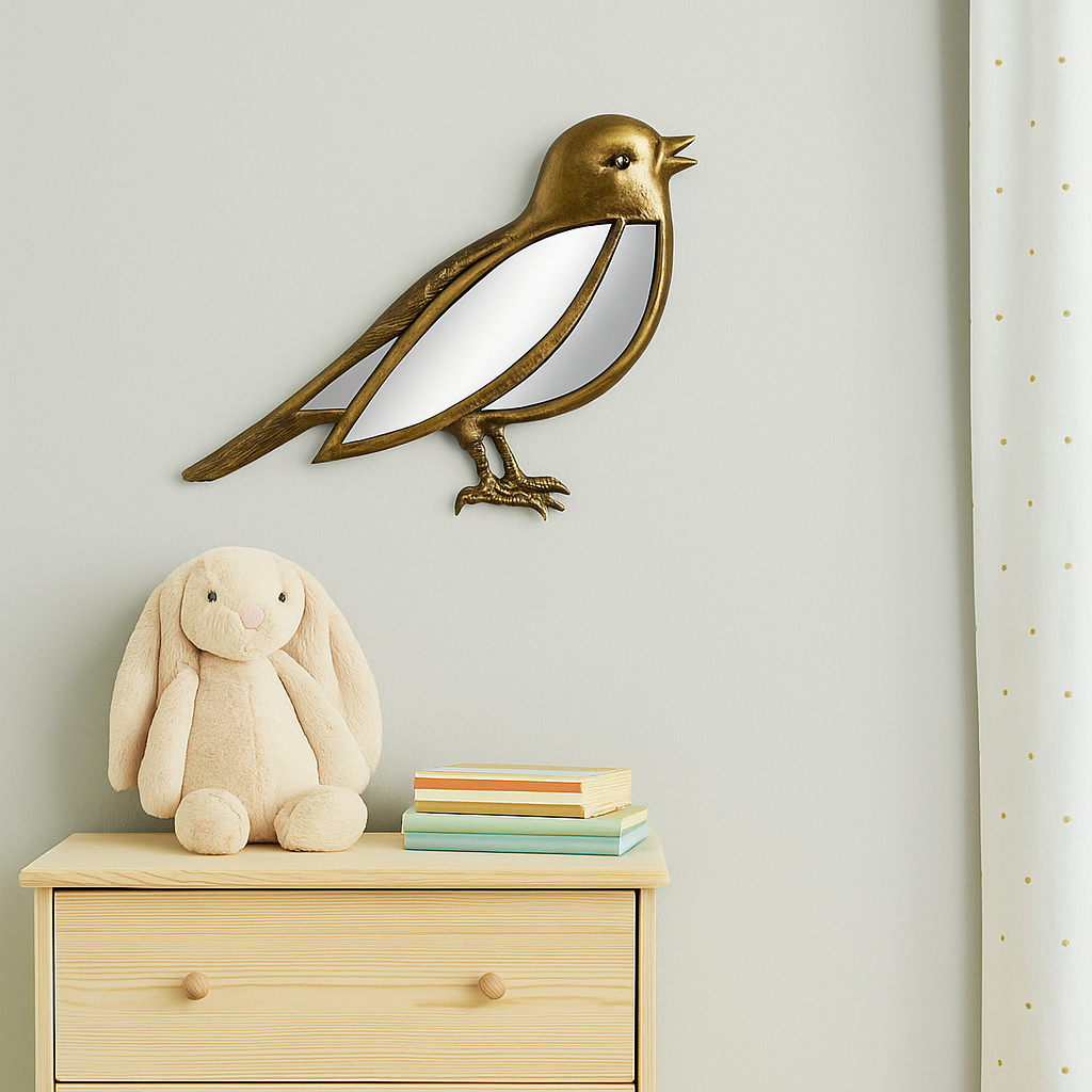 Miroir décoratif doré en forme d’oiseau