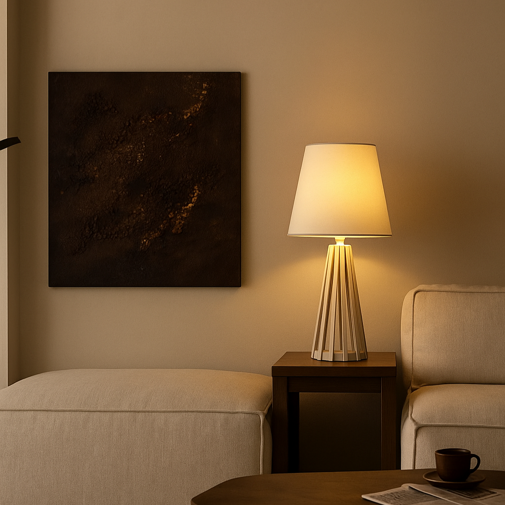 Lampe de table en bois blanc avec abat-jour tissu SOLANE