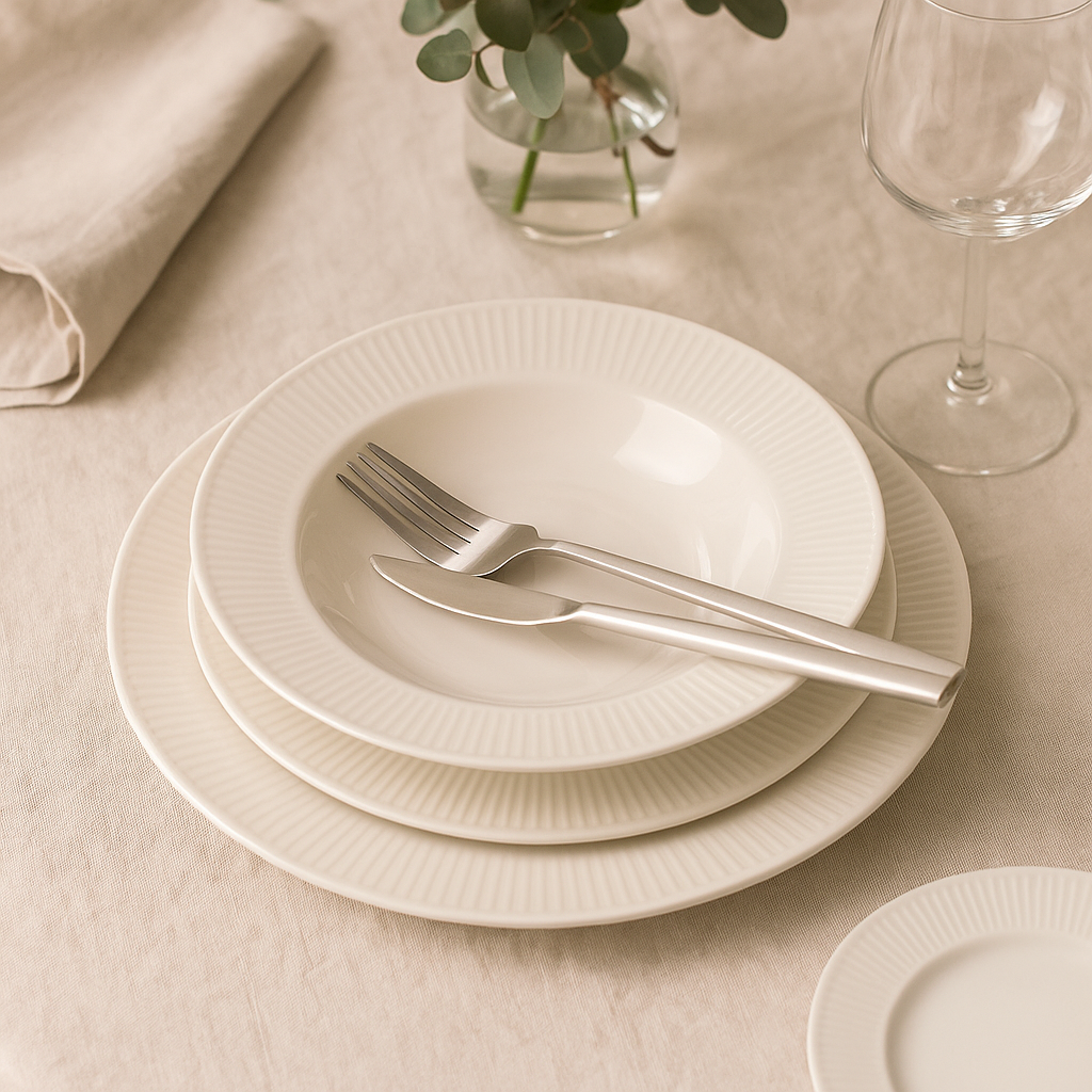 Service d’assiettes en porcelaine blanche (18 pièces)