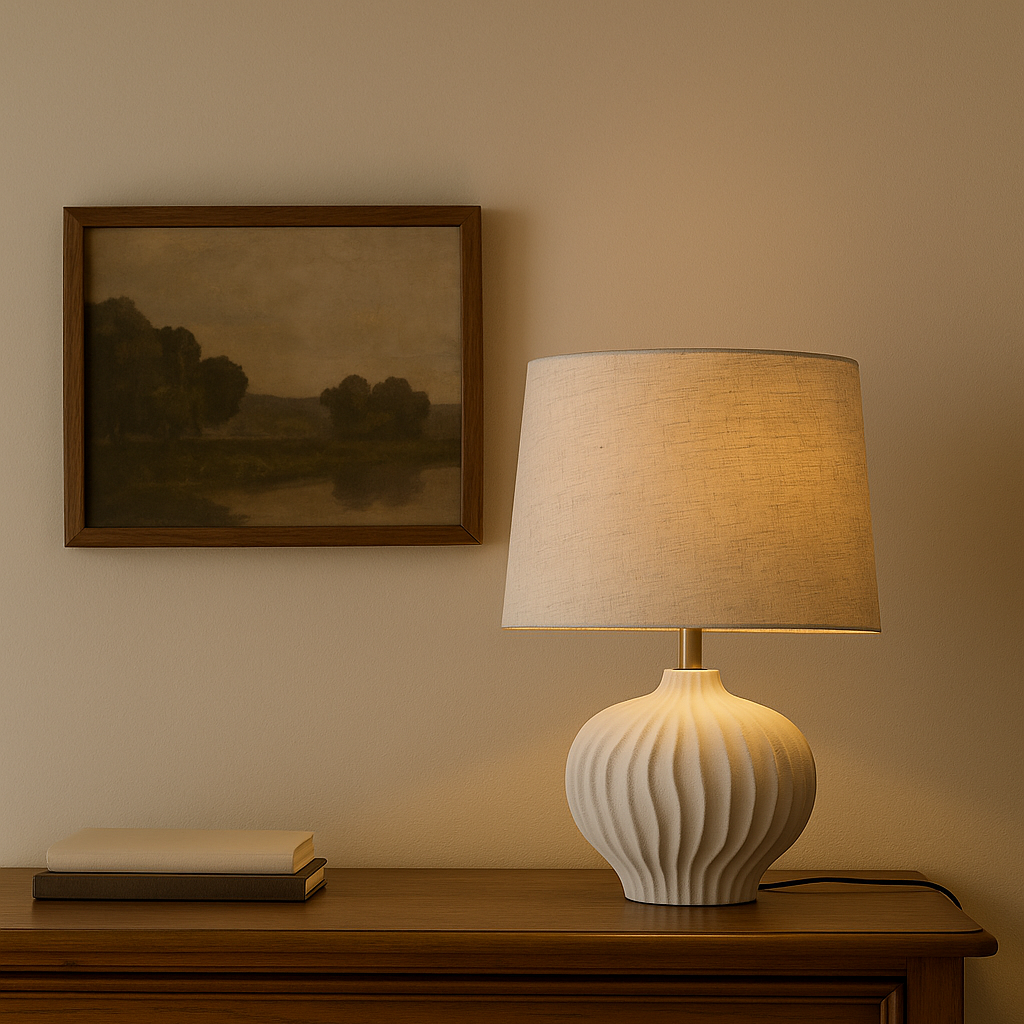 Lampe au pied ondulé beige ANIA