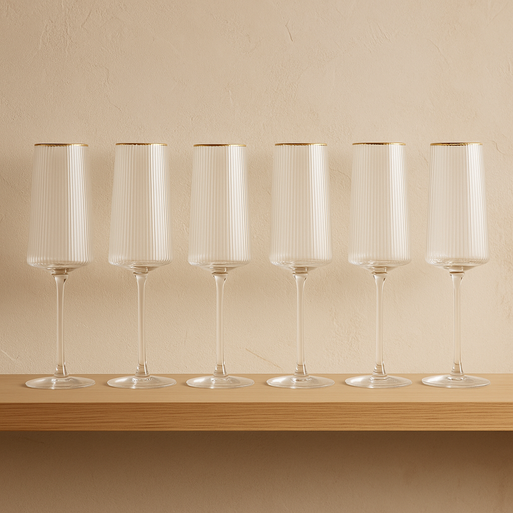 Verres à champagne en verre strié doré CLÉO