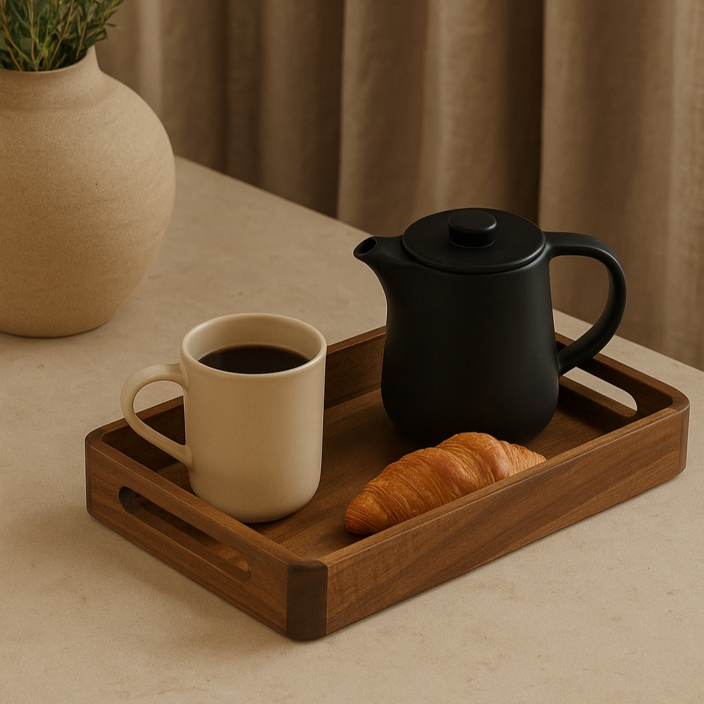 Plateau rectangulaire en bois d'acacia aux bords arrondis ALAIN