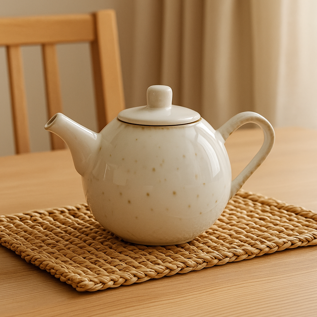 Théière en grès moucheté blanc MAELLE