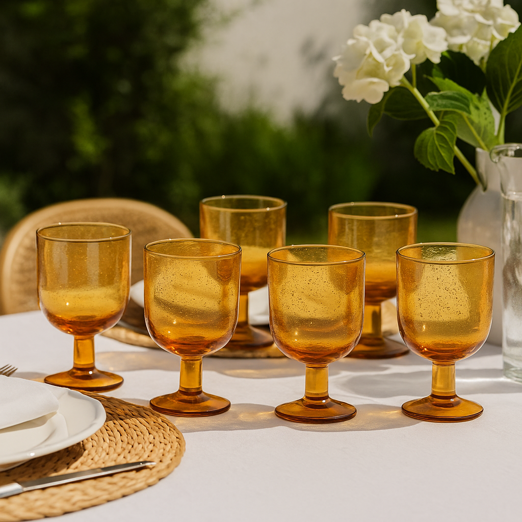 Set de 6 verres à pied en verre soufflé ambre GIULIA
