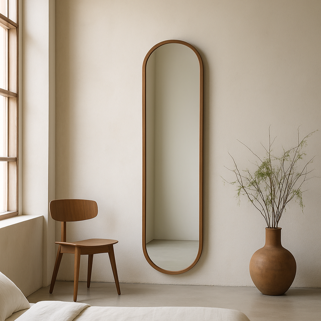 Miroir mural arrondi en bois naturel MEGAN