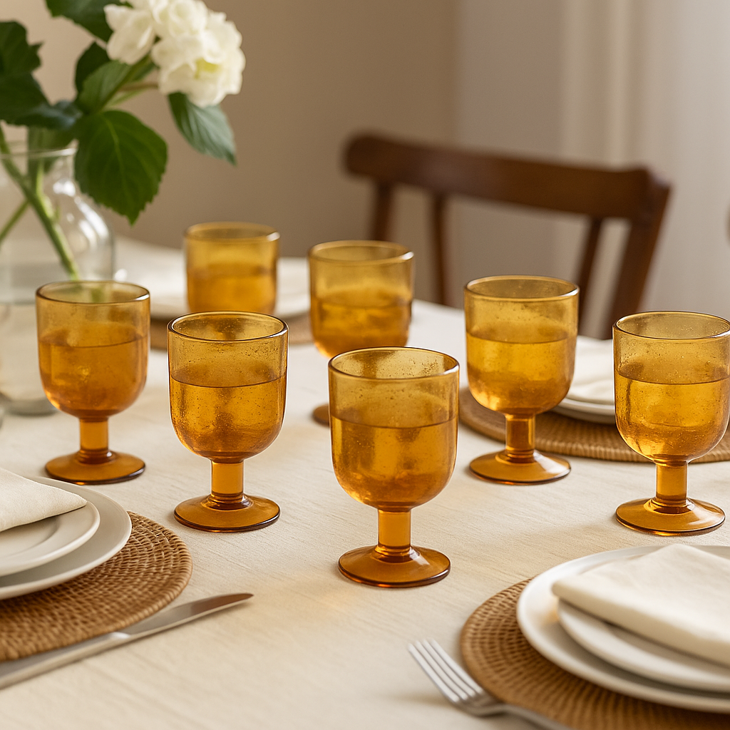 Set de 6 verres à pied en verre soufflé ambre GIULIA