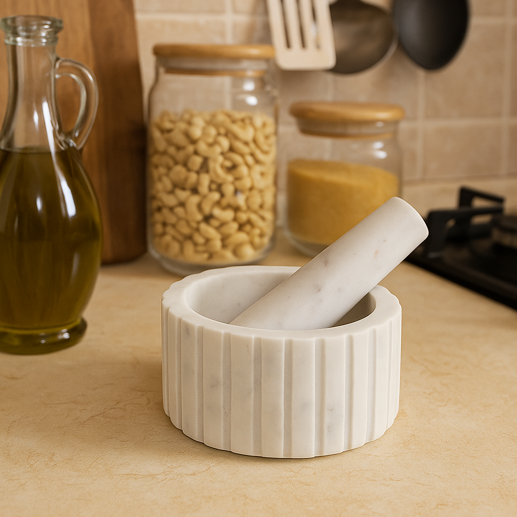 Mortier de cuisine en marbre blanc