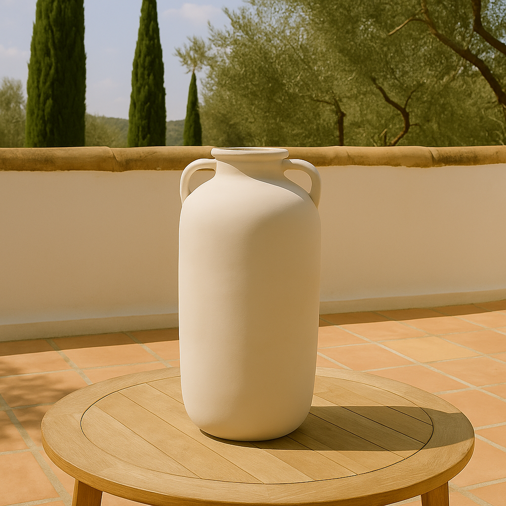 Grand vase artisanal en terre cuite beige avec anses MIRA