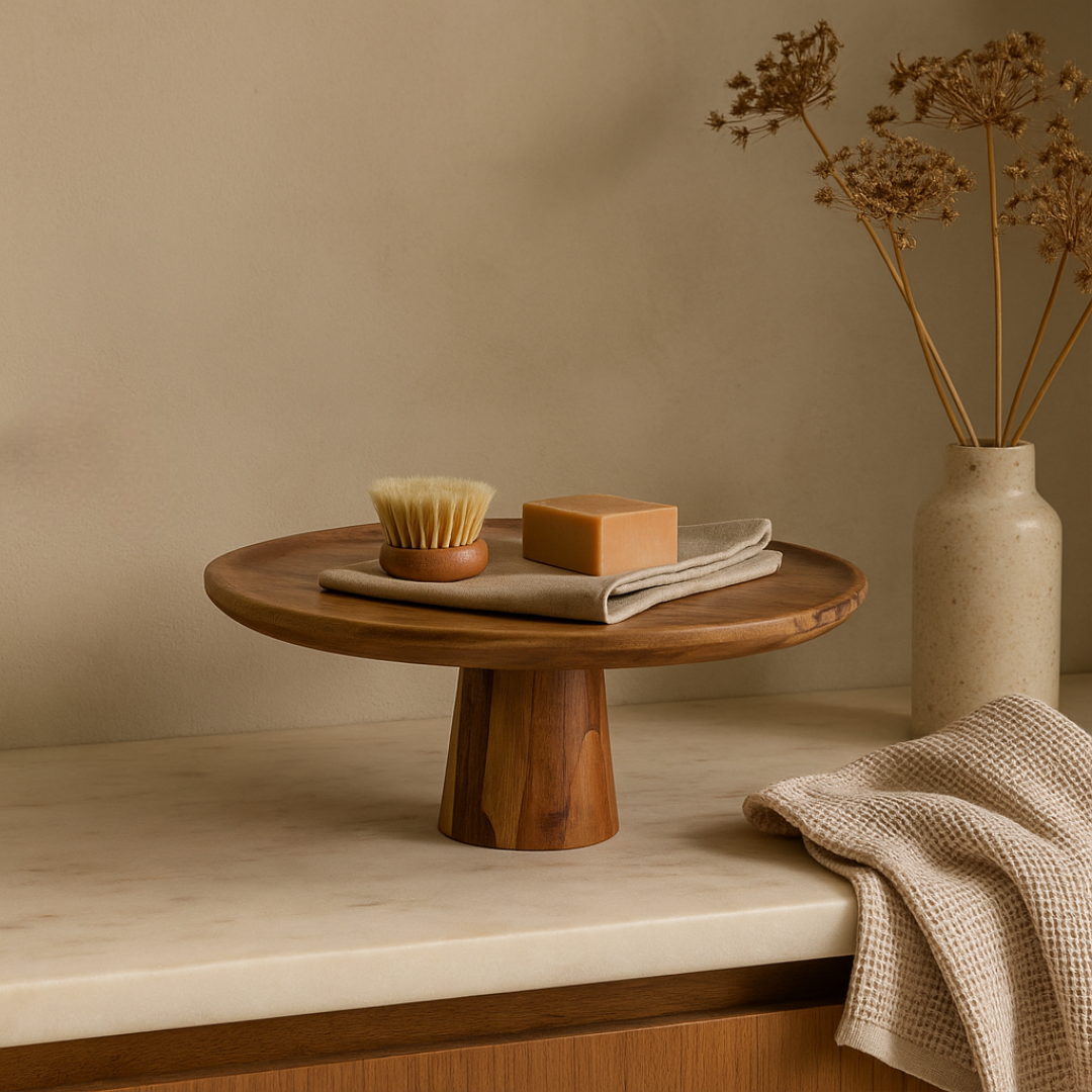 Assiette / Plateau sur pied en bois d'acacia CASSY
