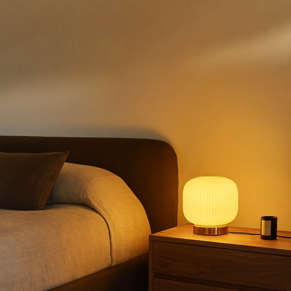 Lampe en verre nervuré & base laiton ASTRÉE