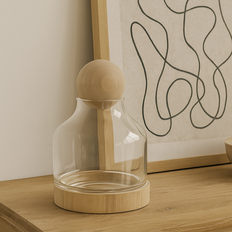 Bocal décoratif en verre et bois naturel NOA