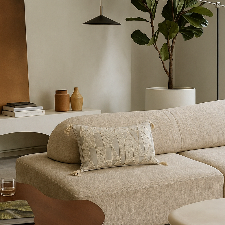 Coussins beige naturel esprit bohème rectangle CALIE