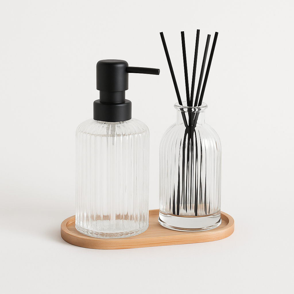 Ensemble de bain en verre strié transparent ELOISE