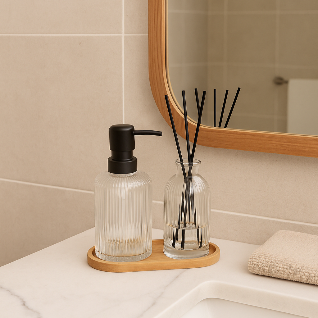Ensemble de bain en verre strié transparent ELOISE