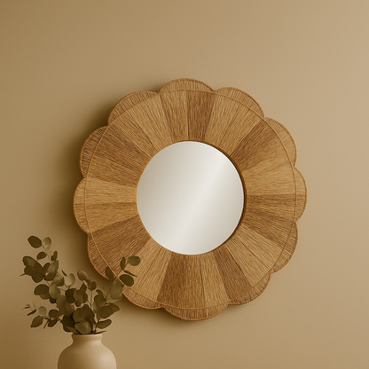 Miroir mural rond en rotin bicolore