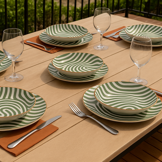 Assiettes à motifs graphiques en porcelaine vert MIRANDA