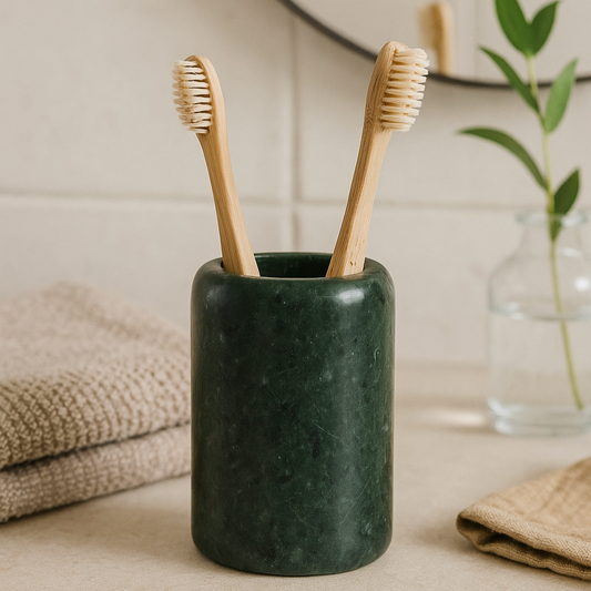 Pot à brosse à dents en marbre vert