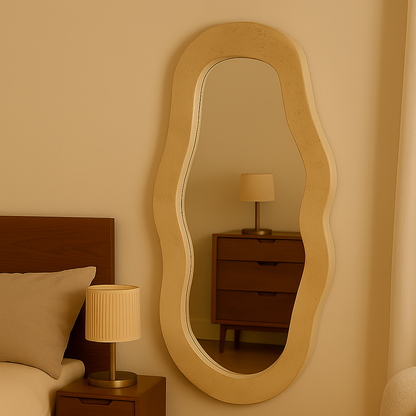 Grand miroir mural organique beige