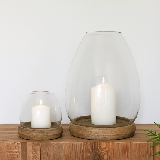 Bougeoirs en verre et bois DANO