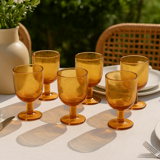 Set de 6 verres à pied en verre soufflé ambre GABRIEL