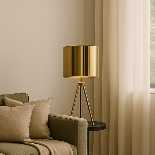 Lampe dorée sur trépied OLONNE