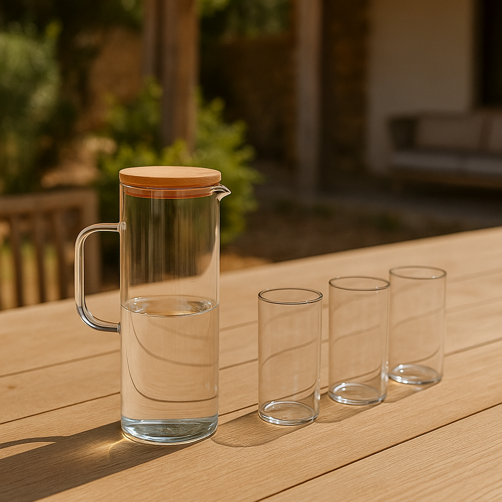 Set carafe et verres en verre borosilicate avec couvercle bambou ERNEST