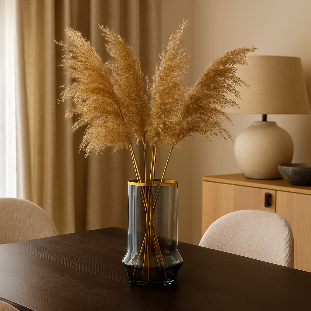Vase en verre fumé et finition dorée