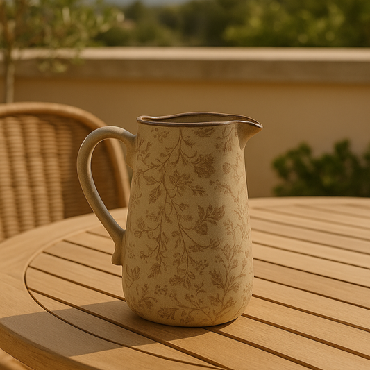 Pichet en grès à motif floral marron CAMÉLIA