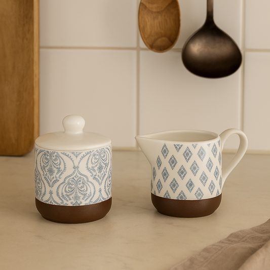 Set THALIE – Crémier & Sucrier en grès décoré