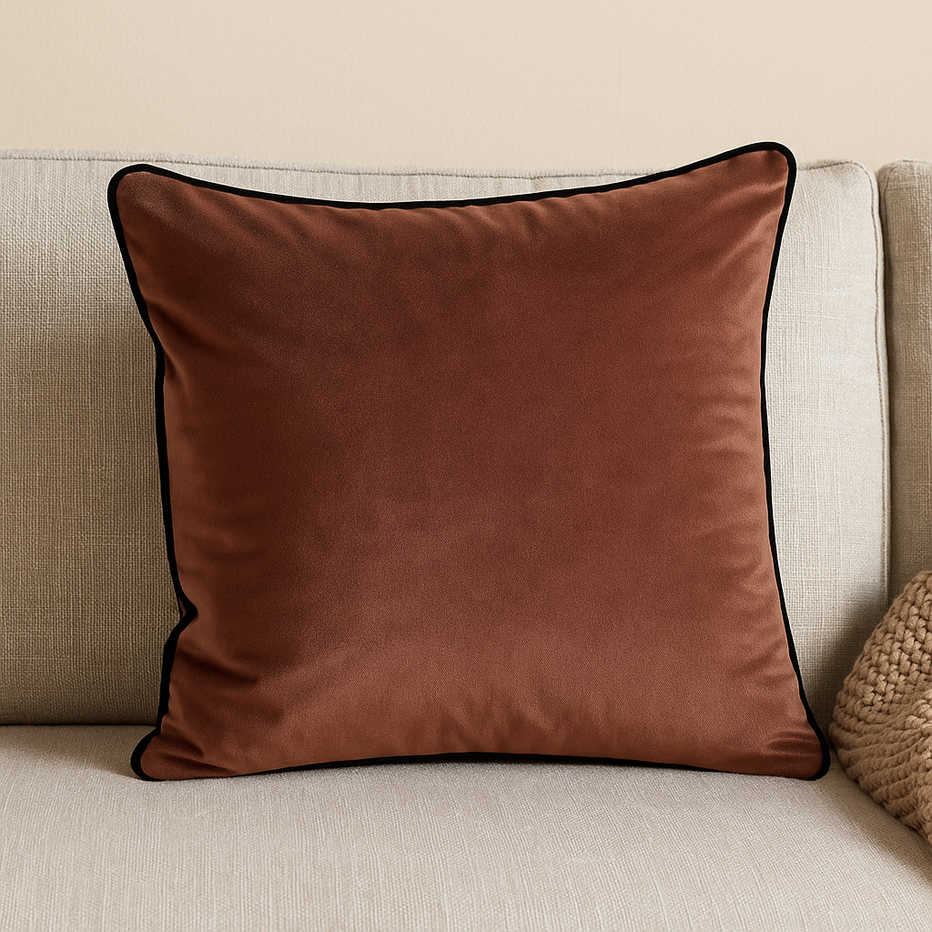 Coussin en velours rose poudré