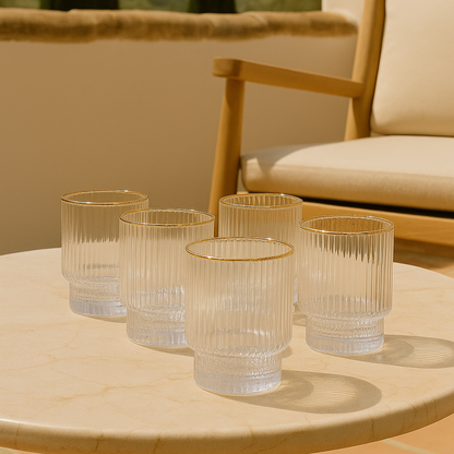 Set de 6 verres striés transparents bord doré CLÉO